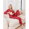 Ekouaer Womens Pajamas Silk Satin Long Sleeve Button Down Pjs Lounge Set(Red Bow)