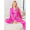 Ekouaer Womens Pajamas Silk Satin Long Sleeve Button Down Pjs Lounge Set(Rose Red)