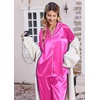 Ekouaer Womens Pajamas Silk Satin Long Sleeve Button Down Pjs Lounge Set(Rose Red)