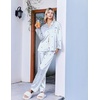 Ekouaer Womens Pajamas Silk Satin Long Sleeve Button Down Pjs Lounge Set(Stripe Blue Heart)