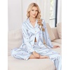 Ekouaer Womens Pajamas Silk Satin Long Sleeve Button Down Pjs Lounge Set(Stripe Blue Heart)