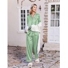 Ekouaer Womens Pajamas Silk Satin Long Sleeve Button Down Pjs Lounge Set(Stripe Green)