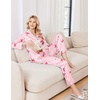 Ekouaer Womens Pajamas Silk Satin Long Sleeve Button Down Pjs Lounge Set(Stripe Pink Bow Knot)