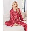 Ekouaer Womens Pajamas Silk Satin Long Sleeve Button Down Pjs Lounge Set(Stripe Red)