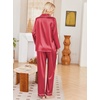 Ekouaer Womens Pajamas Silk Satin Long Sleeve Button Down Pjs Lounge Set(Stripe Red)