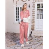 Ekouaer Womens Pajamas Silk Satin Long Sleeve Button Down Pjs Lounge Set(Stripe Red White)