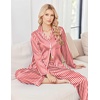 Ekouaer Womens Pajamas Silk Satin Long Sleeve Button Down Pjs Lounge Set(Stripe Red White)