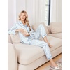 Ekouaer Womens Pajamas Silk Satin Long Sleeve Button Down Pjs Lounge Set(White Blue Bow Knot)