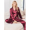 Ekouaer Womens Pajamas Silk Satin Long Sleeve Button Down Pjs Lounge Set(Wine)