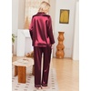 Ekouaer Womens Pajamas Silk Satin Long Sleeve Button Down Pjs Lounge Set(Wine)