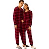 Ekouaer Christmas Matching Onesie for Couples Adult Hooded Pajamas(Christmas Buffalo Plaid Print)