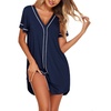 Ekouaer Womens Nightgown Button Down Sleep Shirts Short Sleeve Nightshirt V-Neck Sleepdress Soft Sleepwer(Navy Blue)
