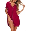 Ekouaer Womens Nightgown Button Down Sleep Shirts Short Sleeve Nightshirt V-Neck Sleepdress Soft Sleepwer(Wine Red)