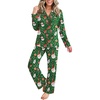 Ekouaer Womens Pajamas Set Button Up Pjs Sleepwear Lounge Sets(Green Santa Claus)
