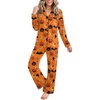 Ekouaer Womens Pajamas Set Button Up Pjs Sleepwear Lounge Sets(Halloween Pumpkin)