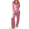 Ekouaer Womens Pajamas Silk Satin Long Sleeve Button Down Pjs Lounge Set(Dusty Pink)