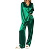 Ekouaer Womens Pajamas Silk Satin Long Sleeve Button Down Pjs Lounge Set(Green)