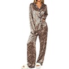 Ekouaer Womens Pajamas Silk Satin Long Sleeve Button Down Pjs Lounge Set(Leopard)