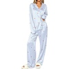 Ekouaer Womens Pajamas Silk Satin Long Sleeve Button Down Pjs Lounge Set(Stripe Blue Heart)