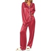 Ekouaer Womens Pajamas Silk Satin Long Sleeve Button Down Pjs Lounge Set(Stripe Red)