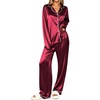 Ekouaer Womens Pajamas Silk Satin Long Sleeve Button Down Pjs Lounge Set(Wine)