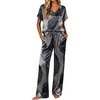Ekouaer Womens Silk Pajamas Set 2 Piece Satin Pjs Cap Sleeve Loungewear(Marble Pattern)