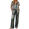 Ekouaer Womens Silk Pajamas Set 2 Piece Satin Pjs Cap Sleeve Loungewear(Stripe)