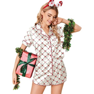Ekouaer Christmas Pajamas for Women Silk Satin 2 Piece Holiday Pjs Set(Christmas Garland Bow Print)