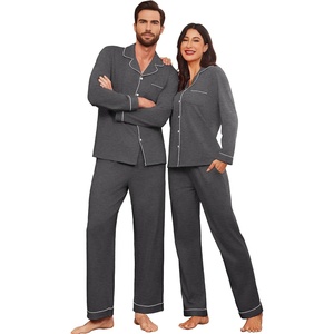 Ekouaer Couple Matching Pajamas 100% Cotton Long Sleeve Loungewear Pj Sets(Dark Grey)