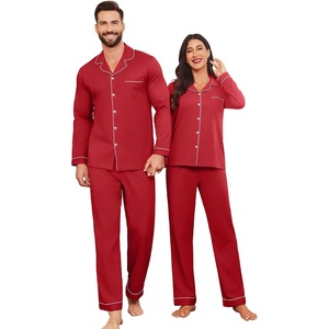 Ekouaer Couple Matching Pajamas 100% Cotton Long Sleeve Loungewear Pj Sets(Red)