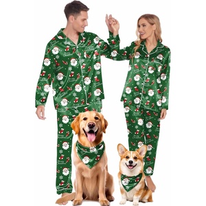 Ekouaer Couples Matching Pajamas Silk Long Sleeve Sleepwear Satin Pjs Set(Christmas Green Santa)