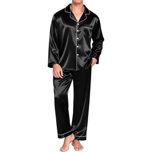Ekouaer Mens Pajamas Set Silk Satin Sleepwear Long Sleeve Button Down Pjs(Black)