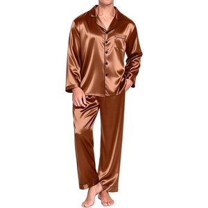 Ekouaer Mens Pajamas Set Silk Satin Sleepwear Long Sleeve Button Down Pjs(Brown)