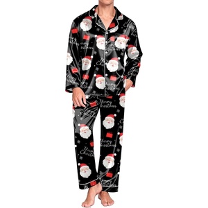 Ekouaer Mens Pajamas Set Silk Satin Sleepwear Long Sleeve Button Down Pjs(Christmas Black)