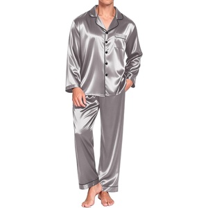 Ekouaer Mens Pajamas Set Silk Satin Sleepwear Long Sleeve Button Down Pjs(Light Grey)