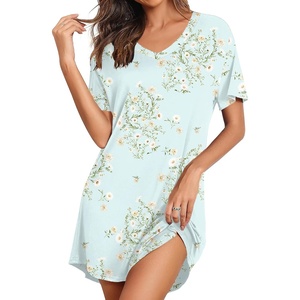 Ekouaer Nightgowns for Women Bamboo Viscose Night Gown Soft Sleep Shirt(Green Flowers)