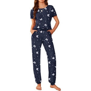Ekouaer Pajamas for Womens Set Soft 2 Piece Loungewear with Jogger Pants(Butterfly)