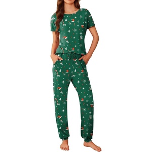 Ekouaer Pajamas for Womens Set Soft 2 Piece Loungewear with Jogger Pants(Green Christmas)