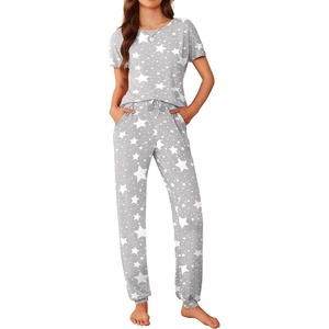Ekouaer Pajamas for Womens Set Soft 2 Piece Loungewear with Jogger Pants(Light Grey Star)