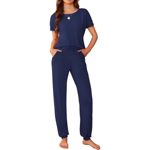 Ekouaer Pajamas for Womens Set Soft 2 Piece Loungewear with Jogger Pants(Navy Blue)