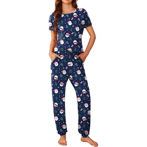 Ekouaer Pajamas for Womens Set Soft 2 Piece Loungewear with Jogger Pants(Navy Christmas)