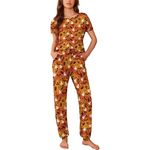 Ekouaer Pajamas for Womens Set Soft 2 Piece Loungewear with Jogger Pants(Orange Halloween Pattern)