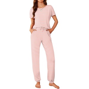 Ekouaer Pajamas for Womens Set Soft 2 Piece Loungewear with Jogger Pants(Pink Stripe)
