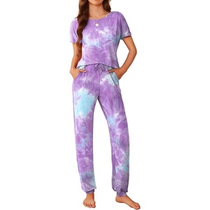 Ekouaer Pajamas for Womens Set Soft 2 Piece Loungewear with Jogger Pants(Purple Tie-dye)