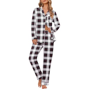 Ekouaer Women’s Pajama Sets Button Down Long Sleeve Top & Pants Sleep sets(Black White Plaid)
