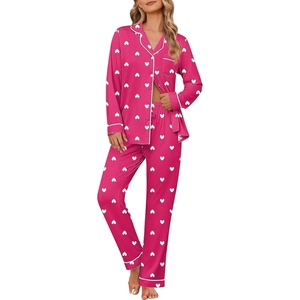 Ekouaer Women’s Pajama Sets Button Down Long Sleeve Top & Pants Sleep sets(Heart Pink)