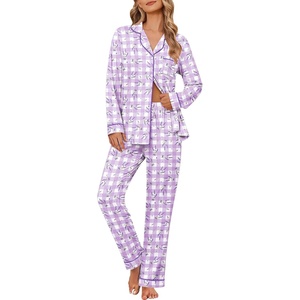 Ekouaer Women’s Pajama Sets Button Down Long Sleeve Top & Pants Sleep sets(Lavender Plaid)