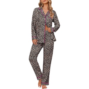Ekouaer Women’s Pajama Sets Button Down Long Sleeve Top & Pants Sleep sets(Leopard)