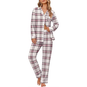 Ekouaer Women’s Pajama Sets Button Down Long Sleeve Top & Pants Sleep sets(Light Pink Plaid)