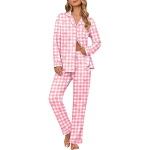 Ekouaer Women’s Pajama Sets Button Down Long Sleeve Top & Pants Sleep sets(Pink Bow Plaid)